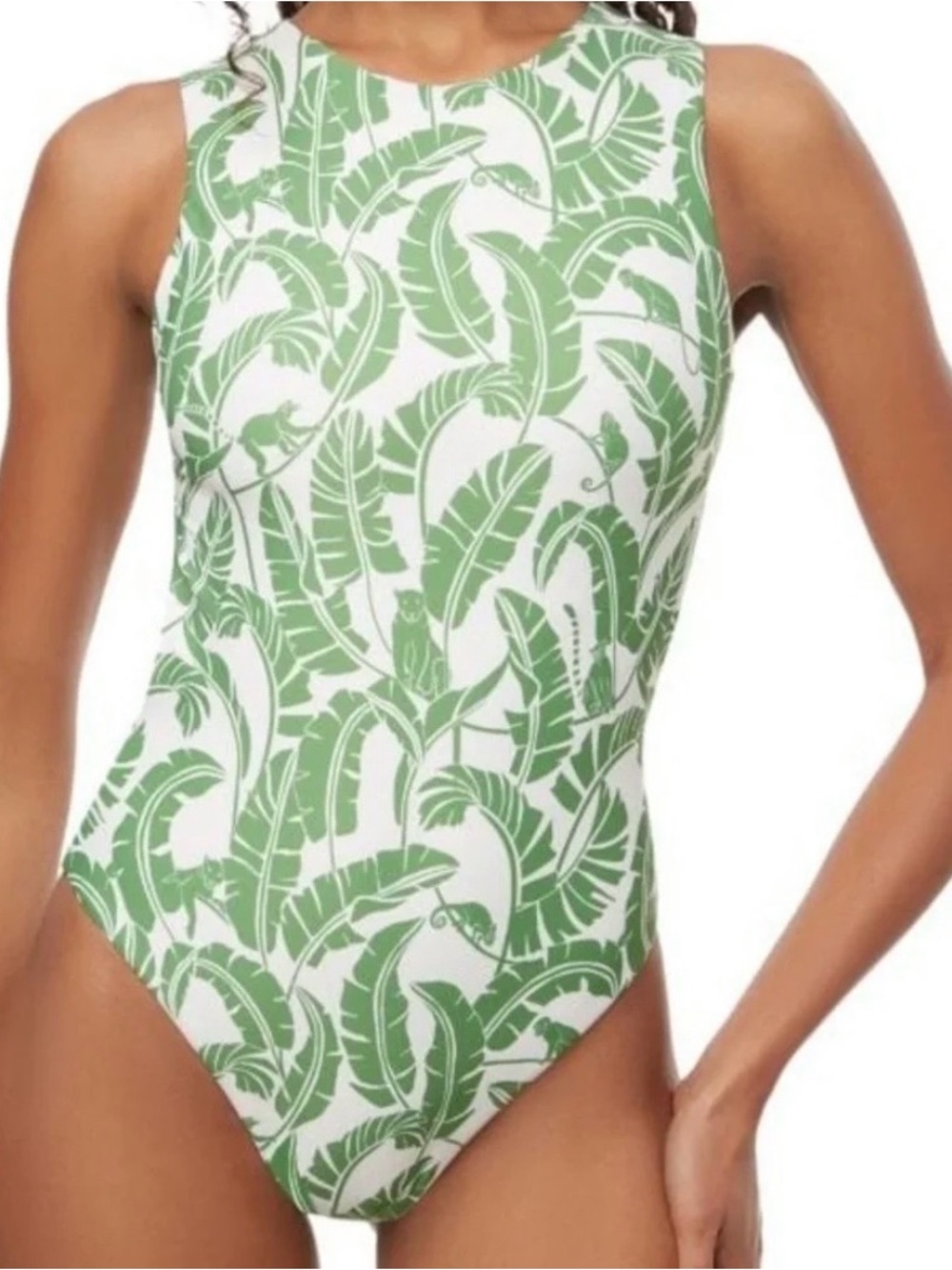 WeWoreWhat Jungle Leaf Open Back Muscle Tank One-Piece Swimsuit S